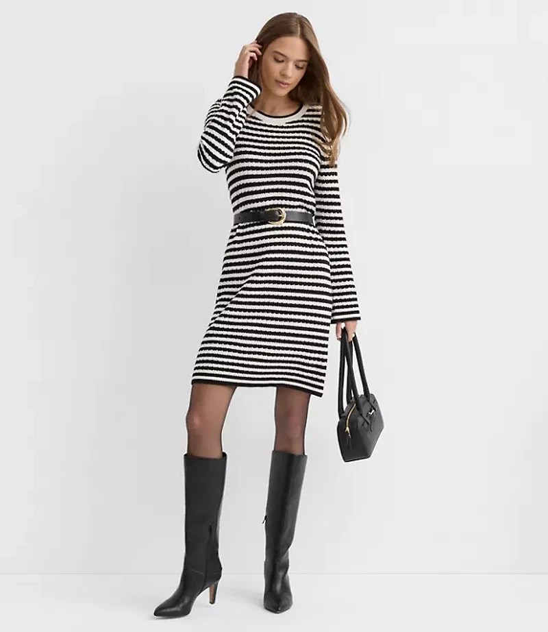 Pointelle Striped Sweater Dress
