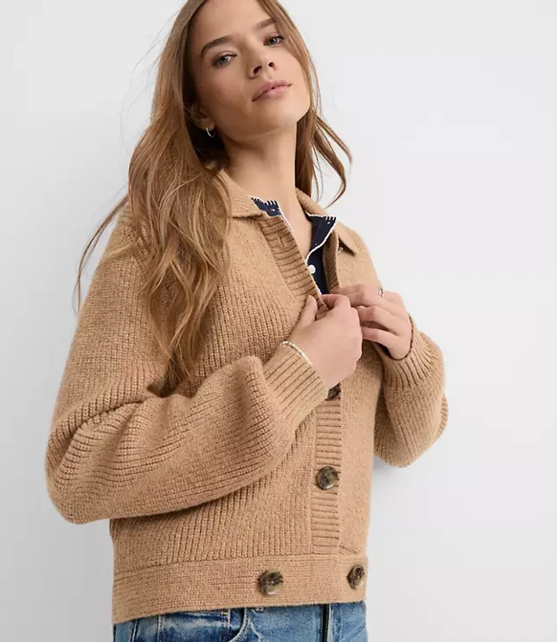 Heathered Ribbed Button Tab Sweater Jacket