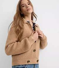 Heathered Ribbed Button Tab Sweater Jacket