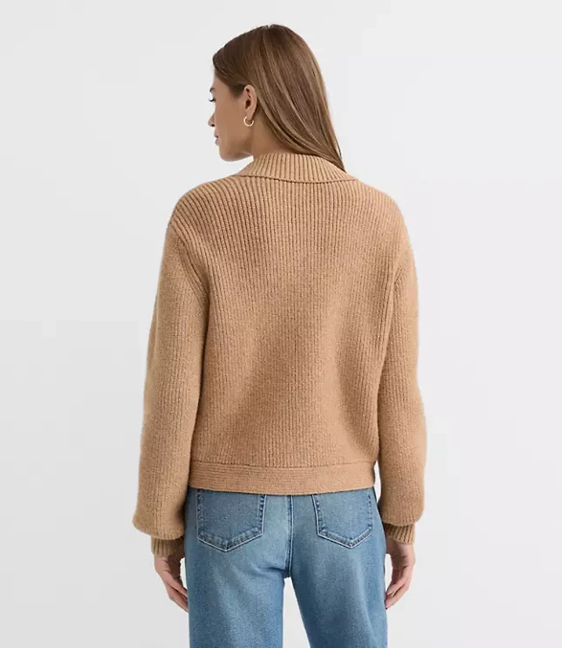 Heathered Ribbed Button Tab Sweater Jacket
