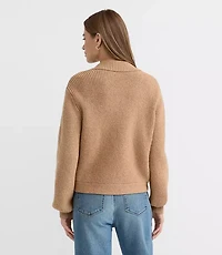 Heathered Ribbed Button Tab Sweater Jacket