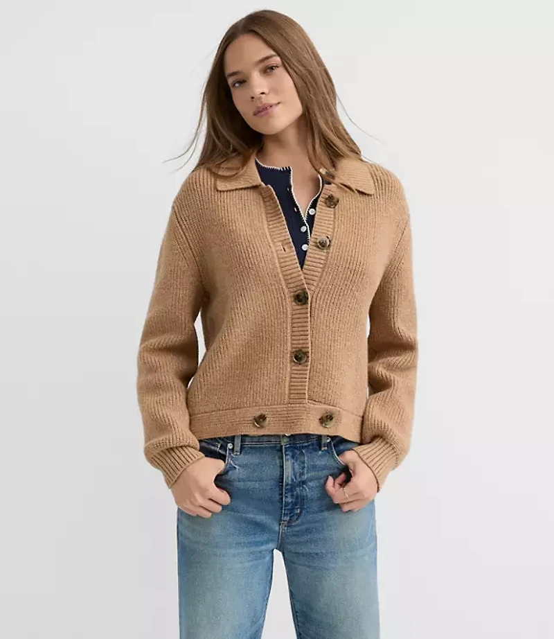 Heathered Ribbed Button Tab Sweater Jacket