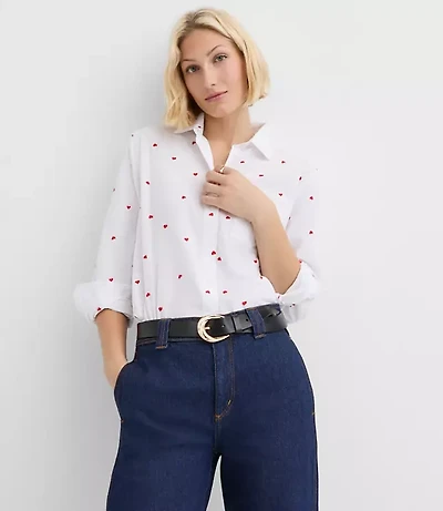 Heart Embroidered Everyday Relaxed Pocket Shirt