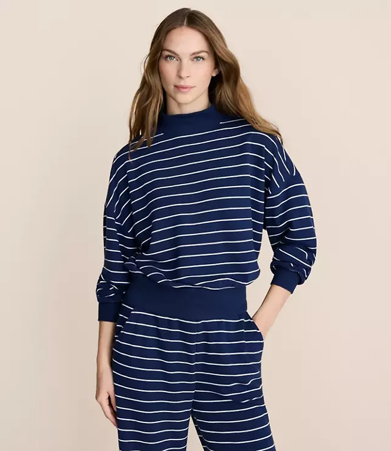Lou & Grey Striped Cozy Cotton Mock Neck Sweatshirt