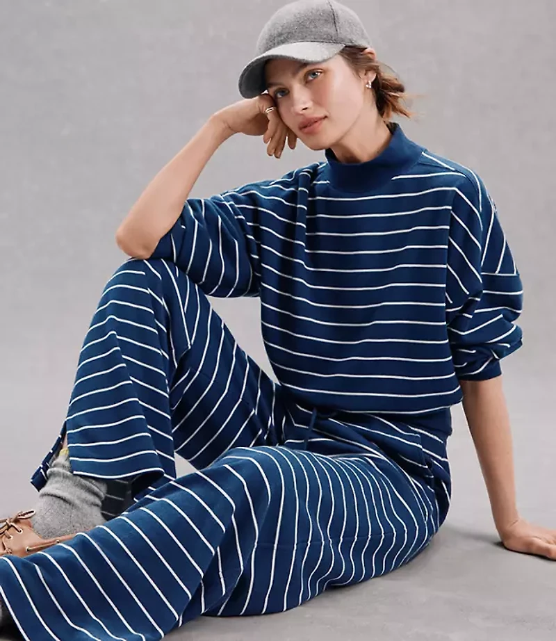 Lou & Grey Striped Cozy Cotton Mock Neck Sweatshirt