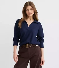 Petite Waffle Collared V-Neck Top