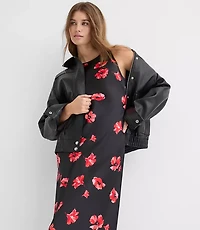 Petite Floral Satin Bias Midi Dress