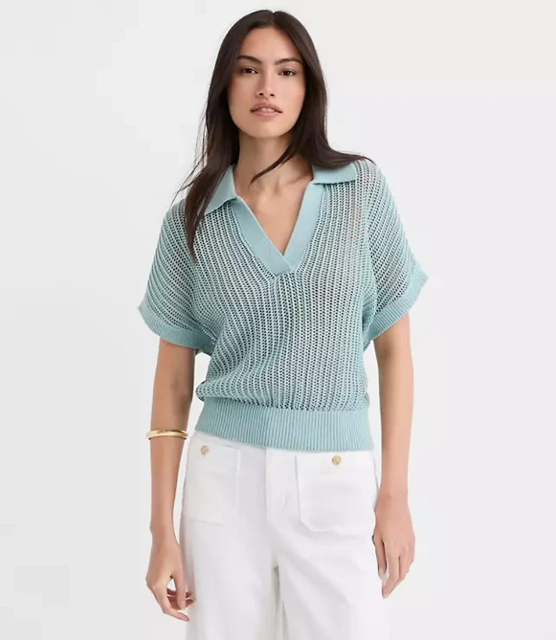 Collared Mesh Stitch Wedge Sweater