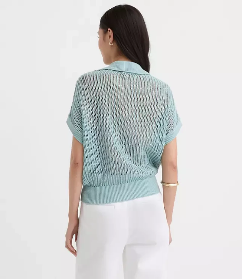 Collared Mesh Stitch Wedge Sweater