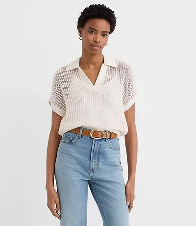 Collared Mesh Stitch Wedge Sweater