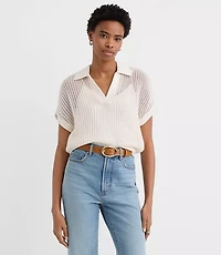 Collared Mesh Stitch Wedge Sweater