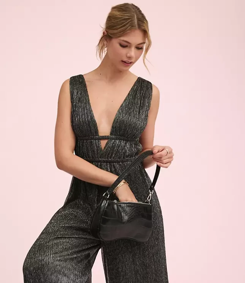 Lately Metallic Pleated Strappy Back Jumpsuit