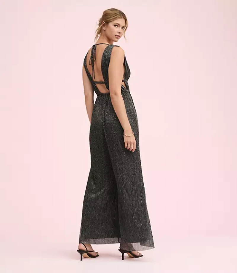 Lately Metallic Pleated Strappy Back Jumpsuit