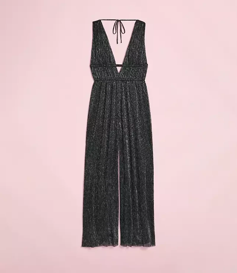 Lately Metallic Pleated Strappy Back Jumpsuit