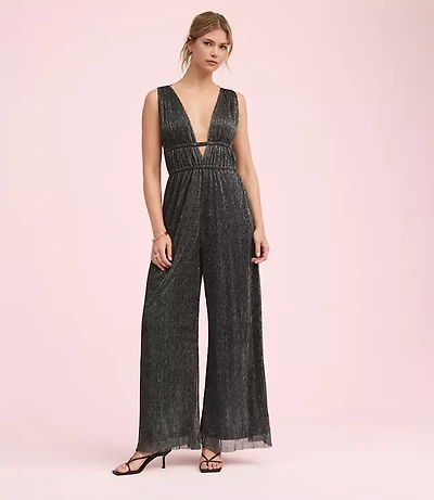 Lately Metallic Pleated Strappy Back Jumpsuit