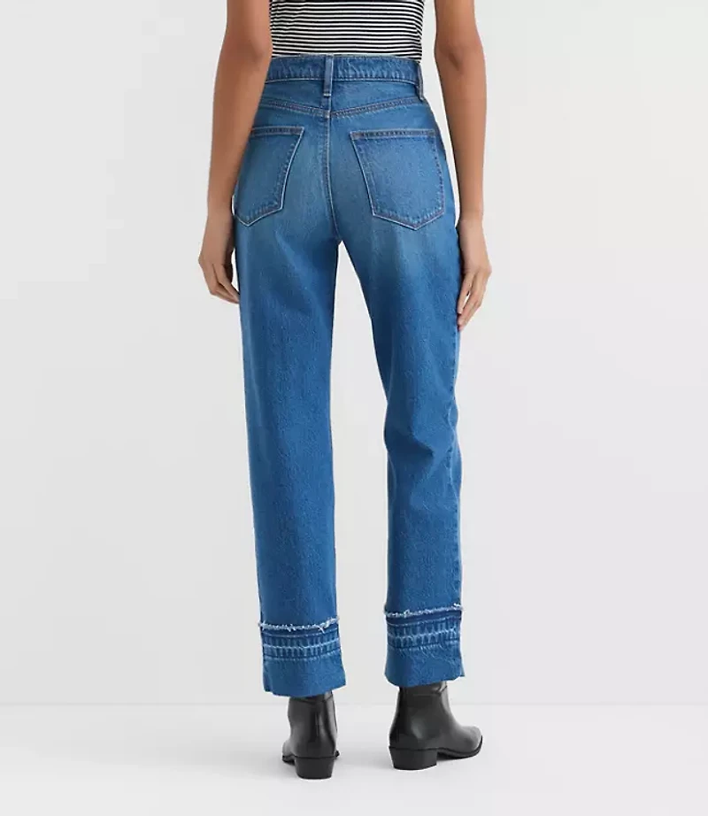 Rivete Unpicked Cuffed High Rise Straight Jeans Authentic Indigo