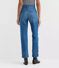 Rivete Unpicked Cuffed High Rise Straight Jeans Authentic Indigo