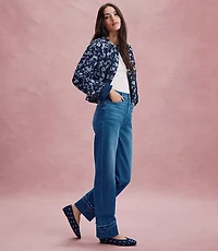 Rivete Unpicked Cuffed High Rise Straight Jeans Authentic Indigo