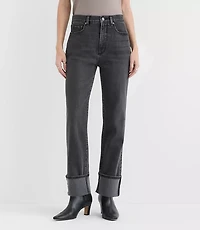 Rivete Cuffed High Rise Straight Jeans Noir Wash