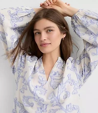 Paisley Jacquard Split Neck Blouse