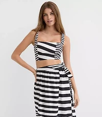 Petite LOFT Beach Striped Linen Cotton Square Neck Top