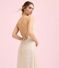 Lately Sequin Strappy V-Neck Gown