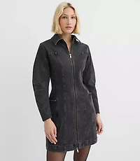 Petite Seamed Denim Zip Mini Pocket Dress Washed Black