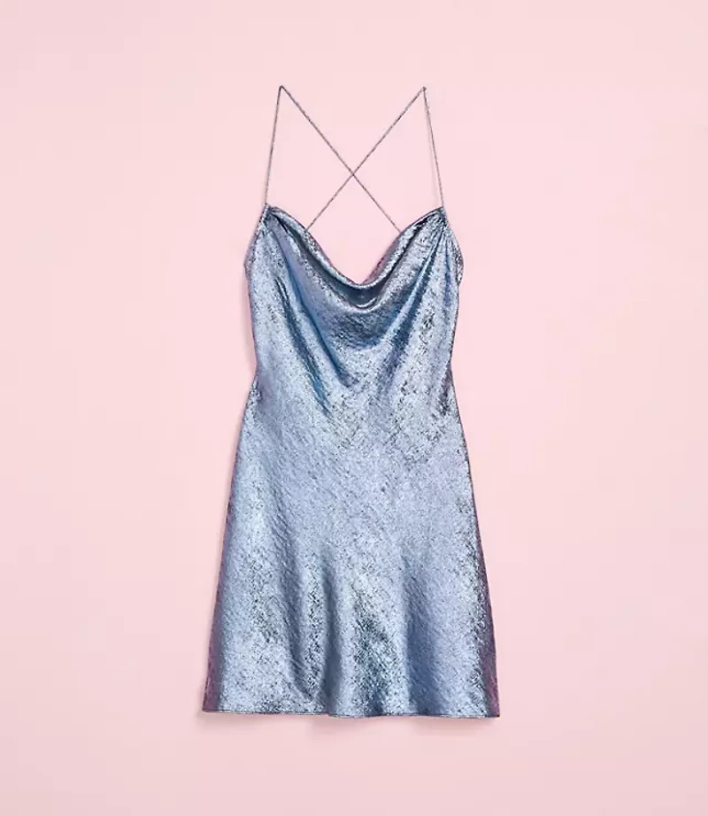 Lately Metallic Satin Cowl Neck Mini Dress