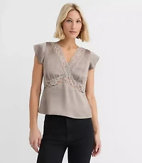 Floral Lace Satin V-Neck Top