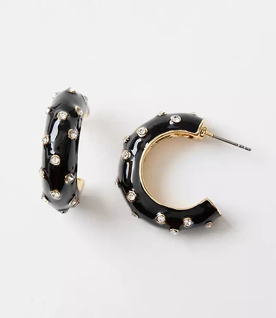 Pave Chunky Enamel Hoop Earrings