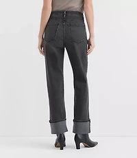 Curvy Rivete Cuffed High Rise Straight Jeans Noir
