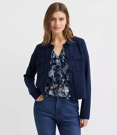Petite Embroidered Trim Sweater Jacket