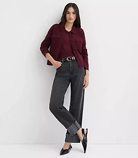 Petite Embroidered Trim Sweater Jacket