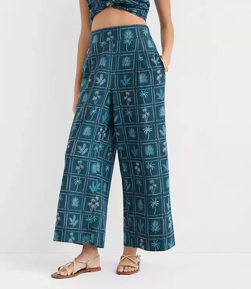 LOFT Beach Palm Linen Cotton Wide Leg Pants
