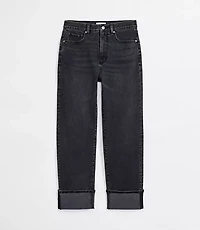 Rivete Petite Cuffed High Rise Straight Jeans Noir Wash
