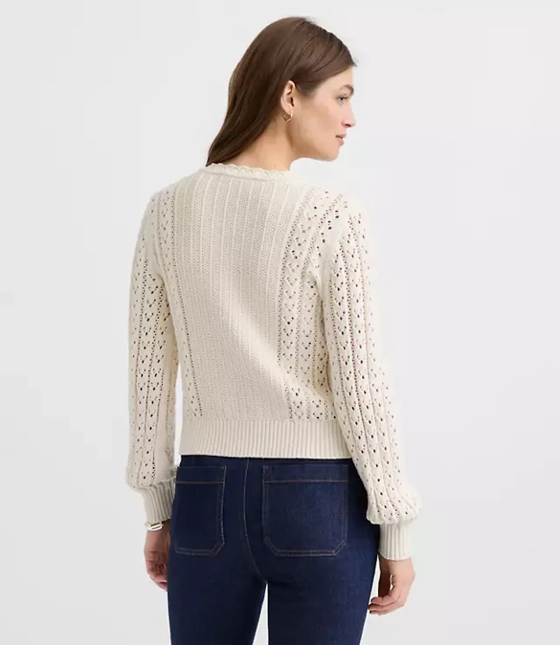 Petite Scalloped Pointelle Cardigan