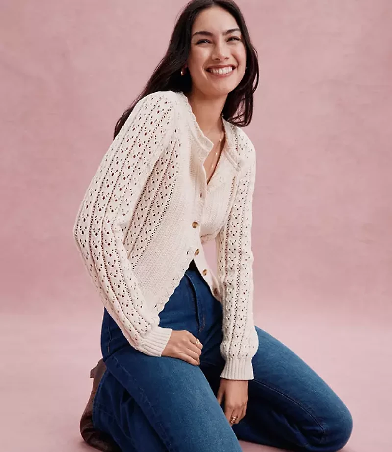 Petite Scalloped Pointelle Cardigan