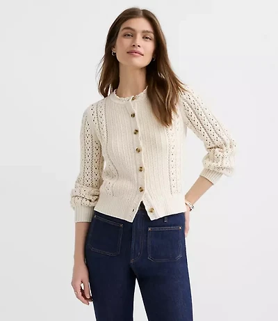 Petite Scalloped Pointelle Cardigan
