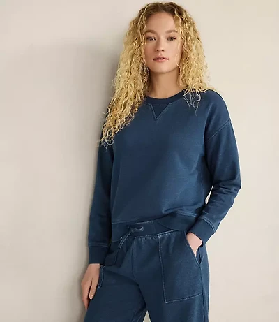 Haven Well Within Indigo Washed Cotton Fleece Crewneck Pullover