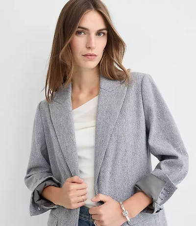 Brushed Herringbone Knit Blazer Coat