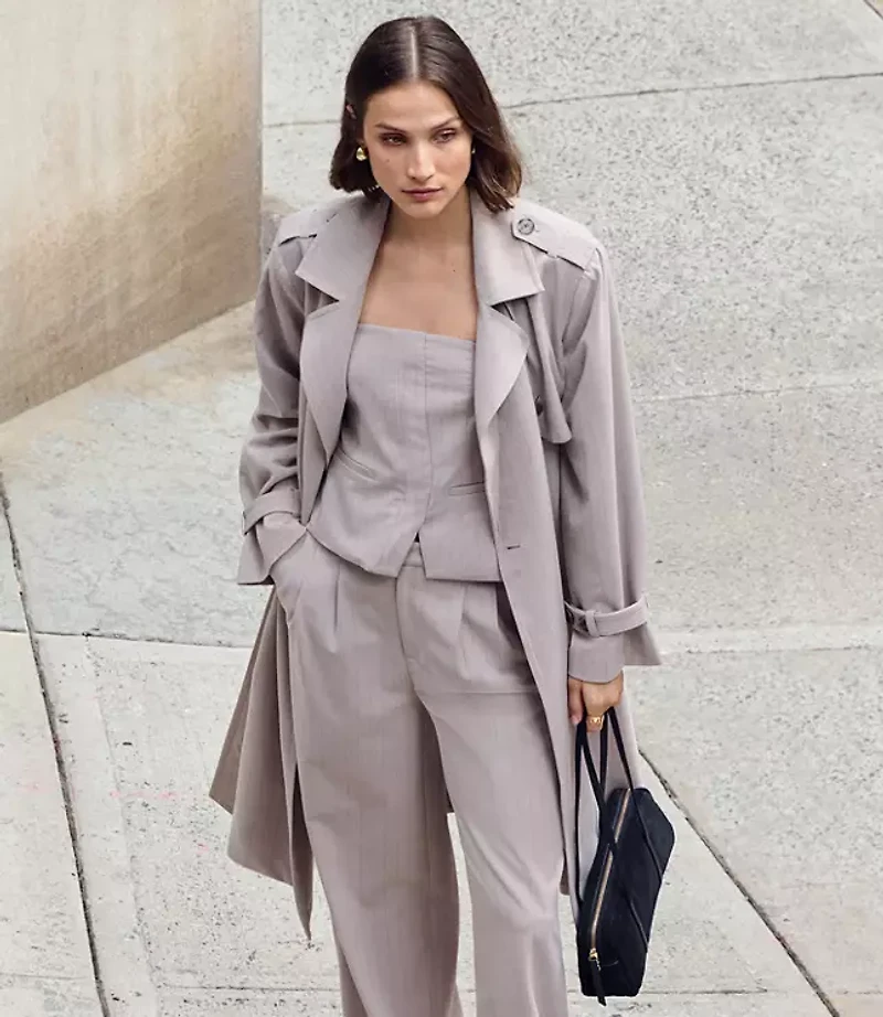 Petite LOFT Versa Seasonless Stretch Trench Coat Stripe