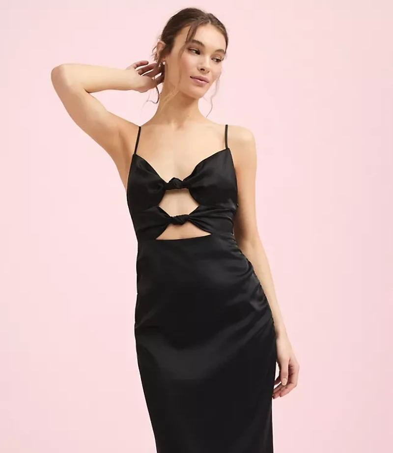 Lately Satin Knotted Cutout Midi Dress