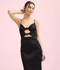 Lately Satin Knotted Cutout Midi Dress