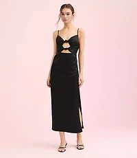 Lately Satin Knotted Cutout Midi Dress