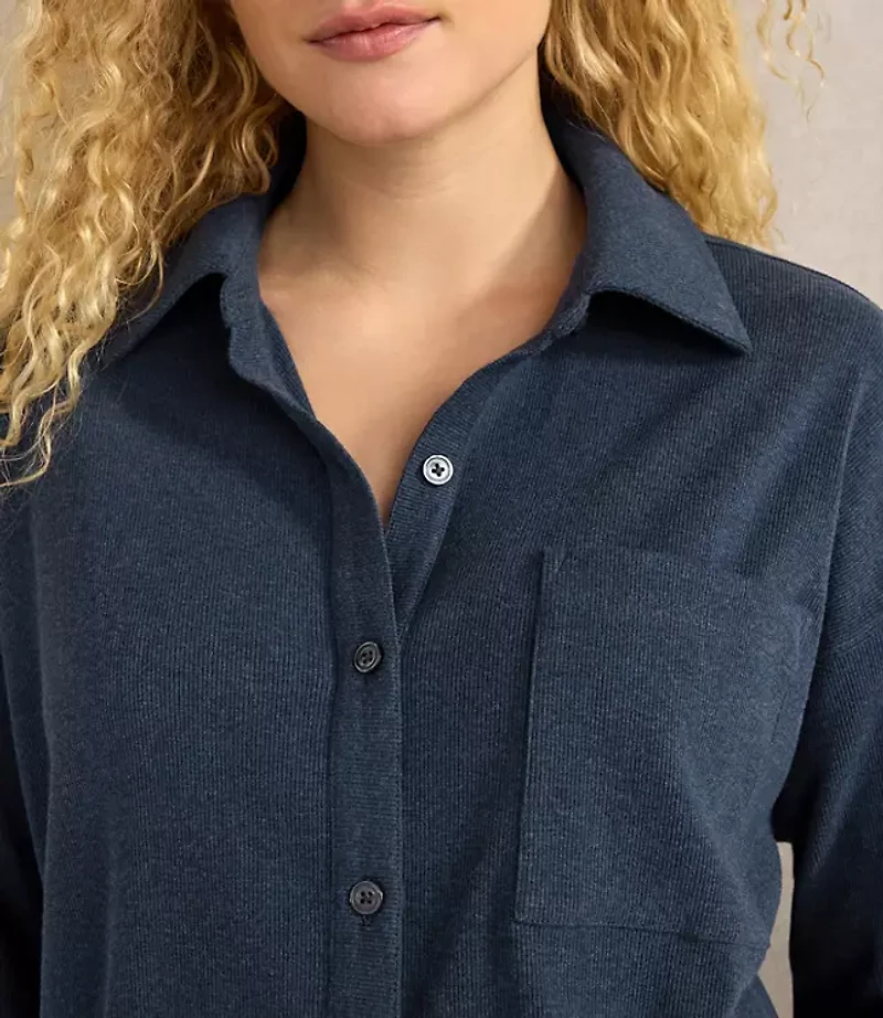 Haven Well Within Organic Cotton Rib Knit Relaxed Button Down Top