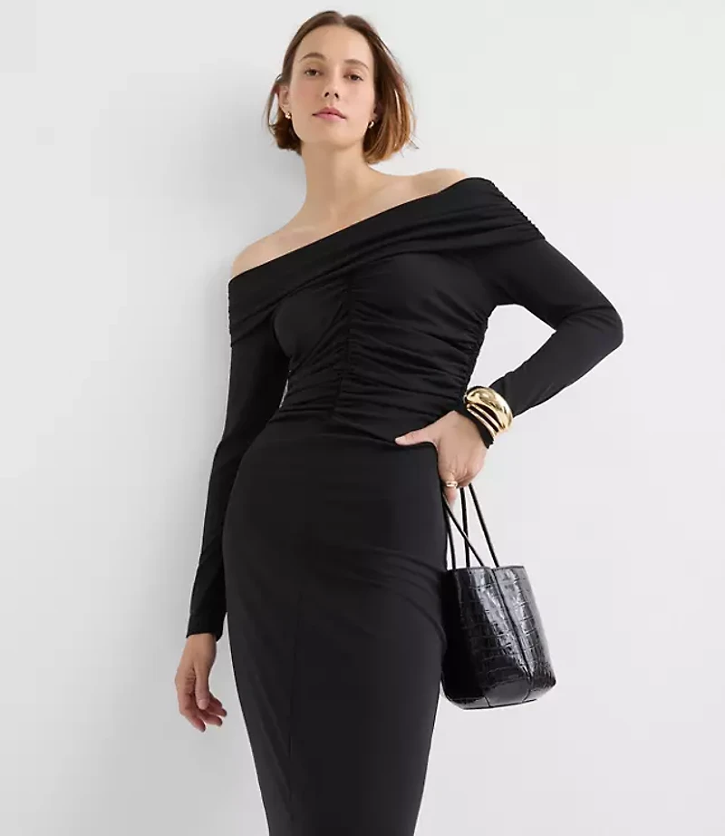 Ruched Off The Shoulder Midi Dress