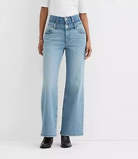 Rivete Petite Double Waisted High Rise Wide Leg Jeans Light Wash