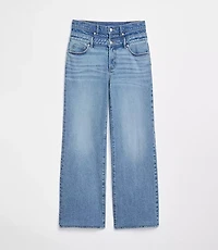 Rivete Petite Double Waisted High Rise Wide Leg Jeans Light Wash