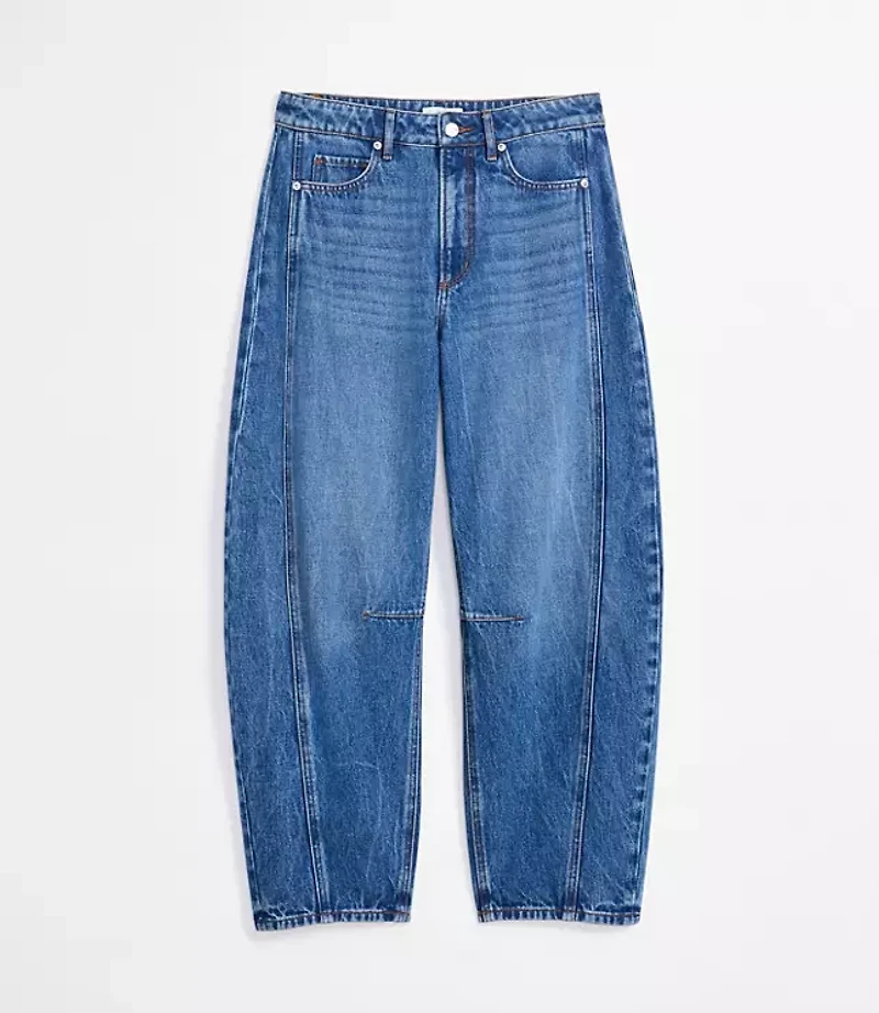 Rivete Seamed High Rise Barrel Jeans Dark Wash