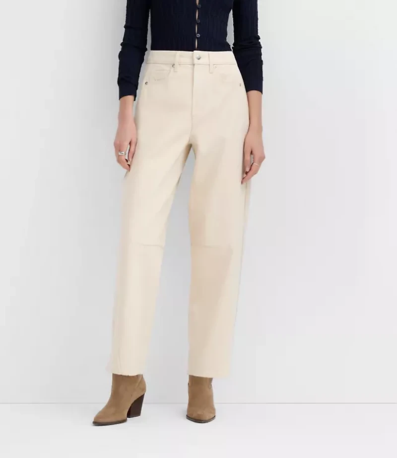 Rivete Seamed High Rise Barrel Jeans Ivory